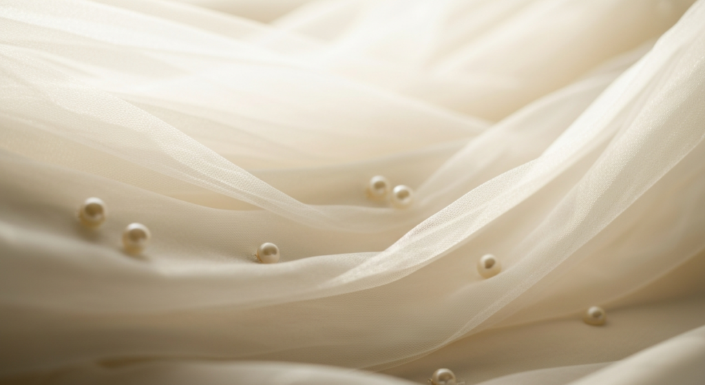 Tiulis ir organza — vestuviniam audiniui
